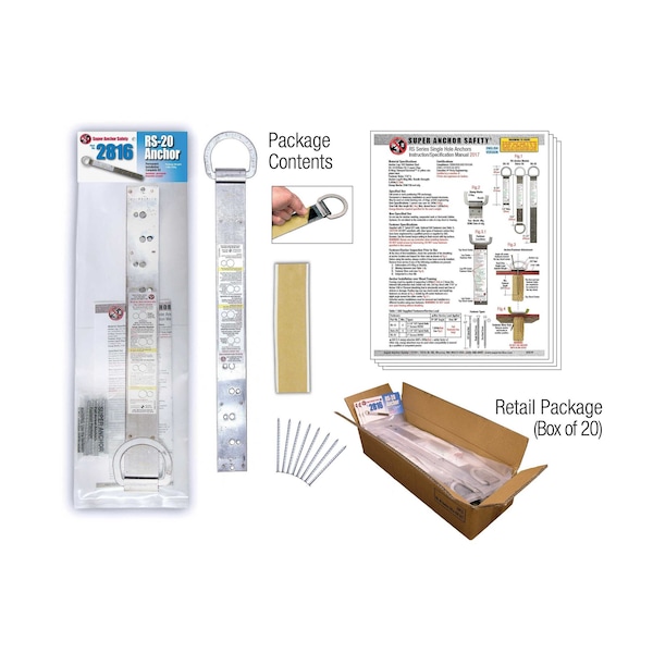 Super Anchor Safety RS-20 RETAIL 20ga. 430sst w/Stamped Dacromet D-ring. Single Hole Size w 2816-20 - main